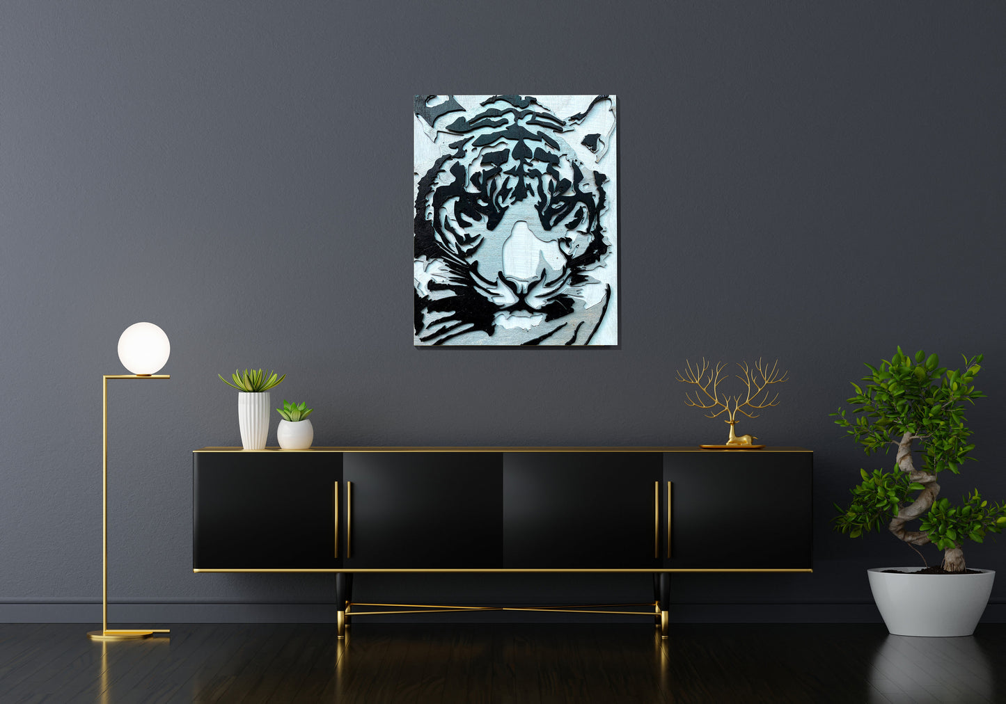 Unik4art - Wooden wall art home decor, Tiger multi layer 3D hanging wooden picture, animal wall art decor, livingroom bedroom morden art