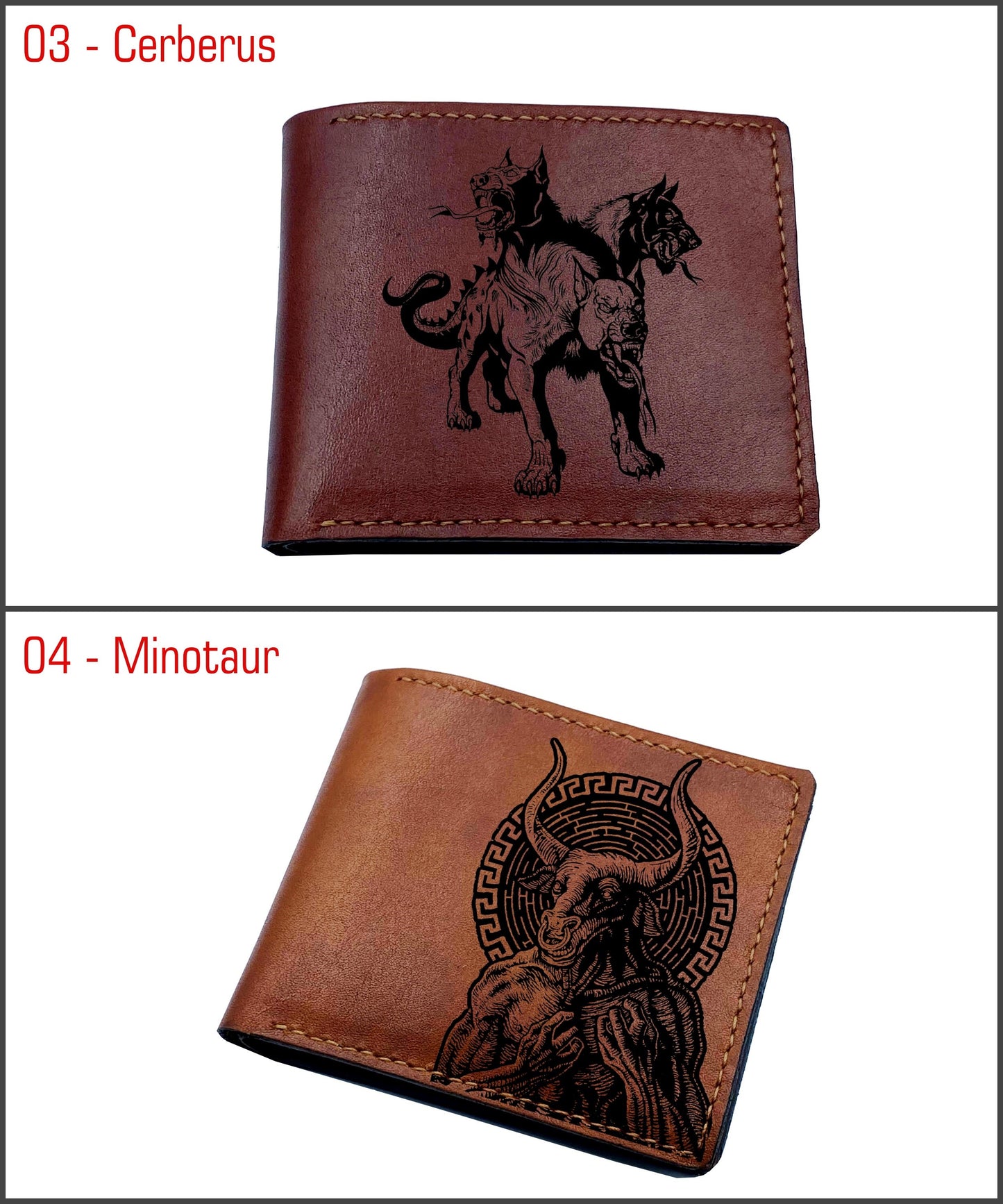 Minotaur leather men's wallet, monster engraved leather gift for men, customized present for dad, leather anniversary gift for husband