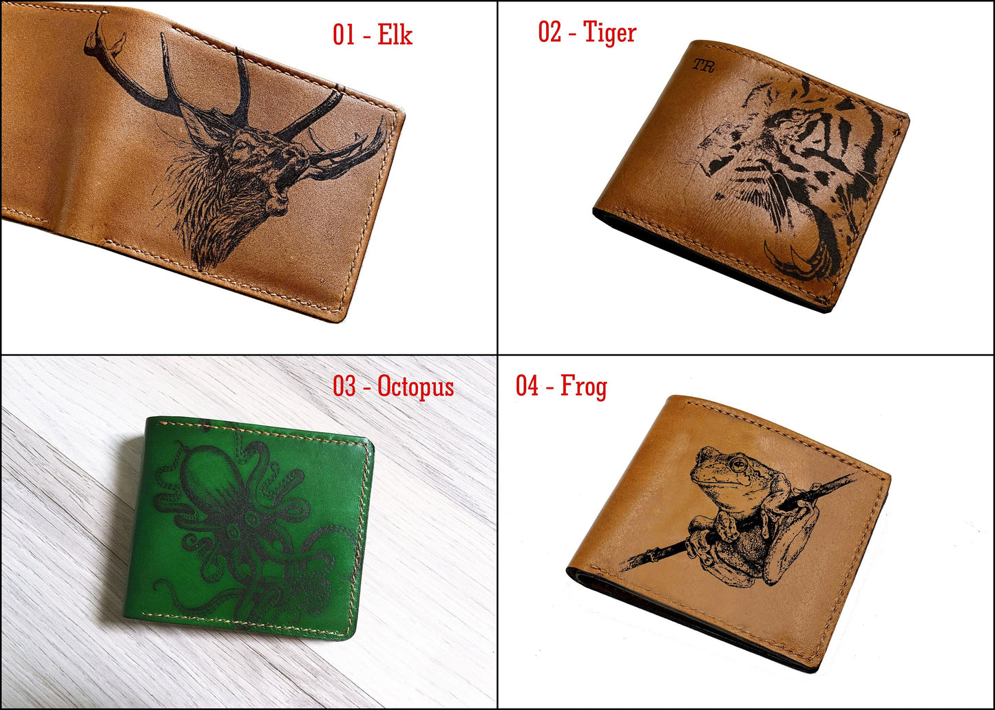 Frog drawing pattern leather men's wallet, customized engraving wallet for men, animal pattern wallet, gift for men, amphibians pattern gift