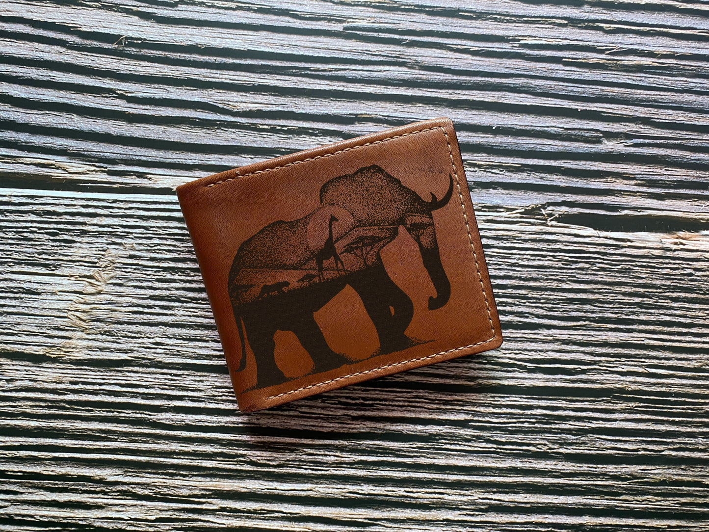 Personalized leather wallet, bifold mini card wallet, fox natural drawing wallet, animal draw gift, anniversary leather wallet for husband