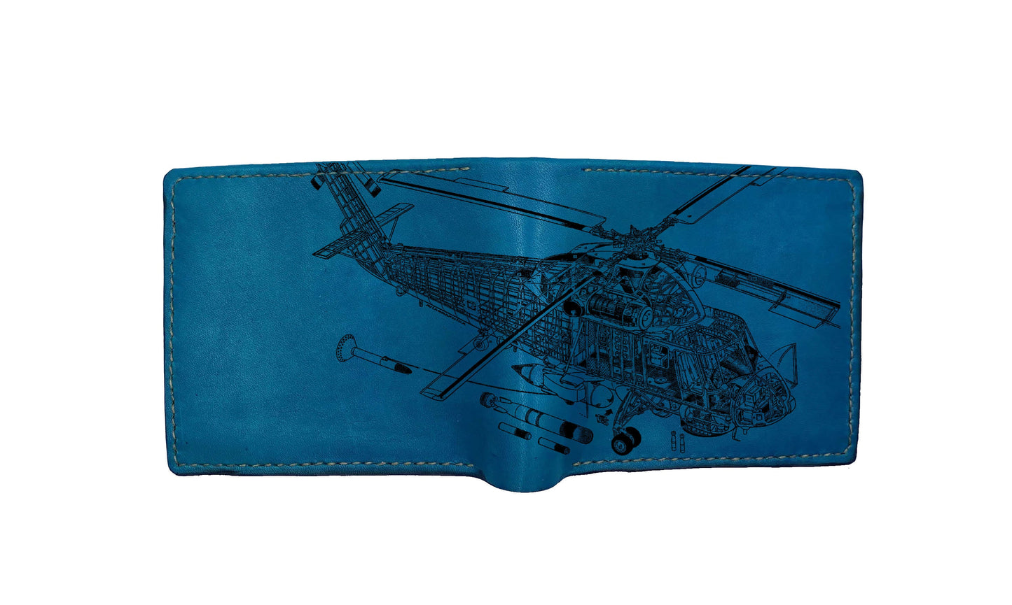 Personalized leather handmade wallet, mechanical drawing airplane wallet, cutaway machine art wallet, cool wallet for dad, husband, brother