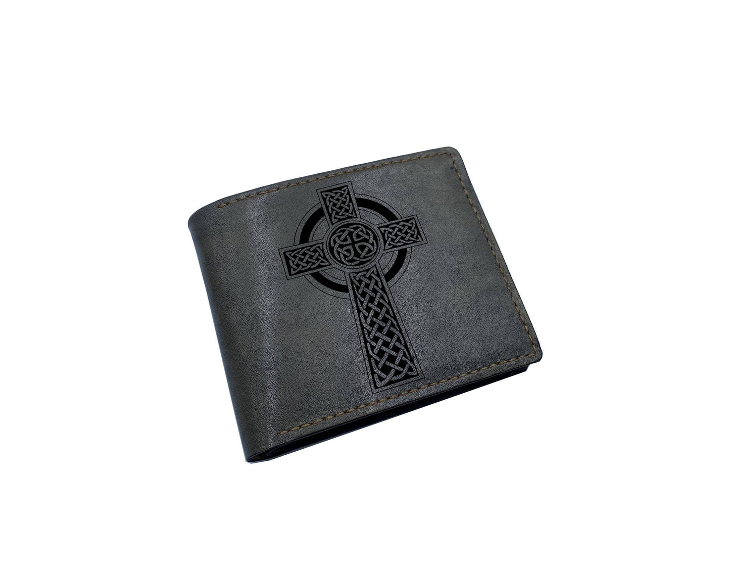 Celtic knot cross symbol, custom leather wallet, personalized leather present for dad, husband, brother, leather anniversary gift for friend