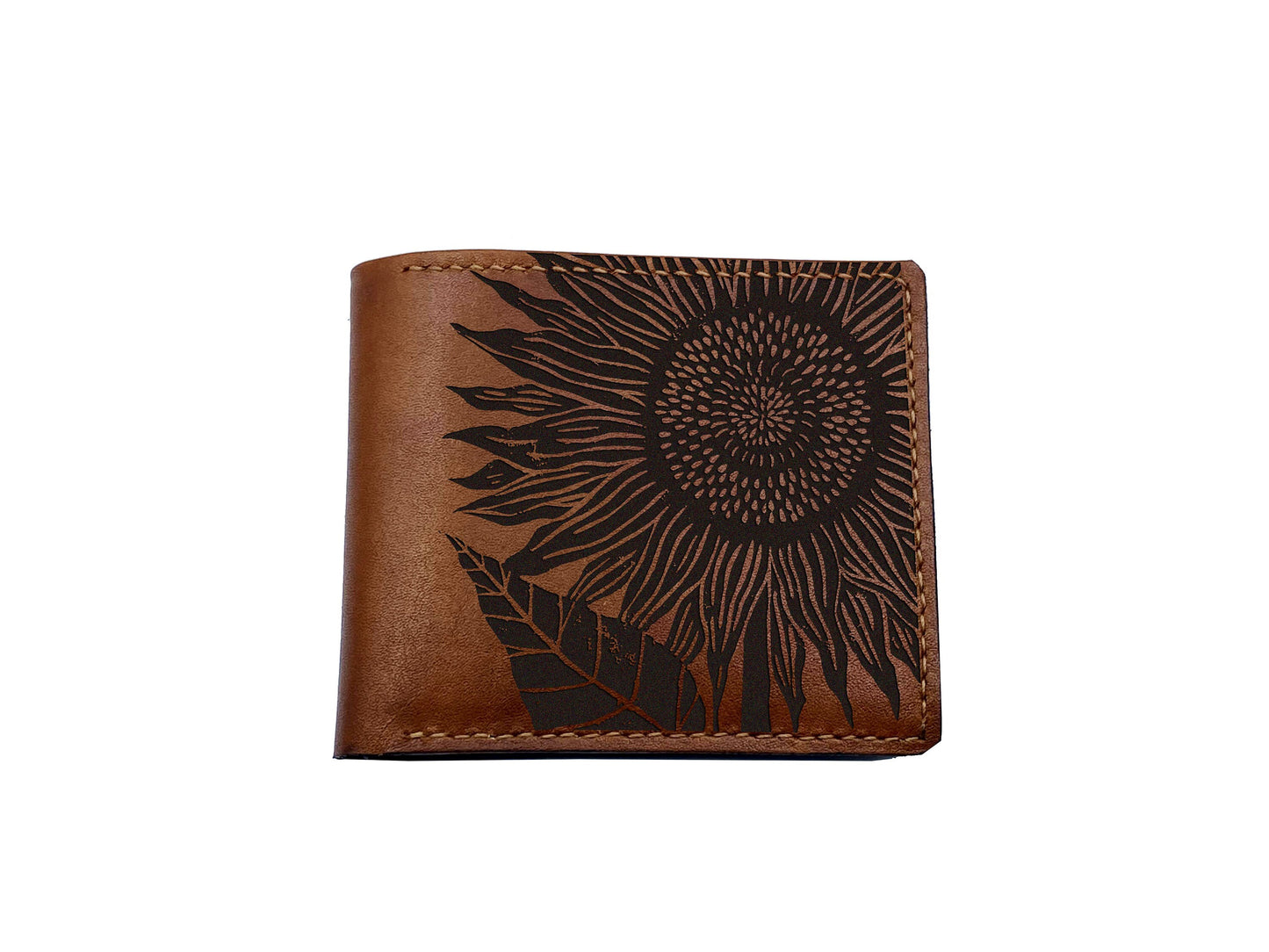 Sunflower leather men's wallet, customized men's wallet, minimalist pattern art wallet, leather gift ideas for husband, father, gift for dad