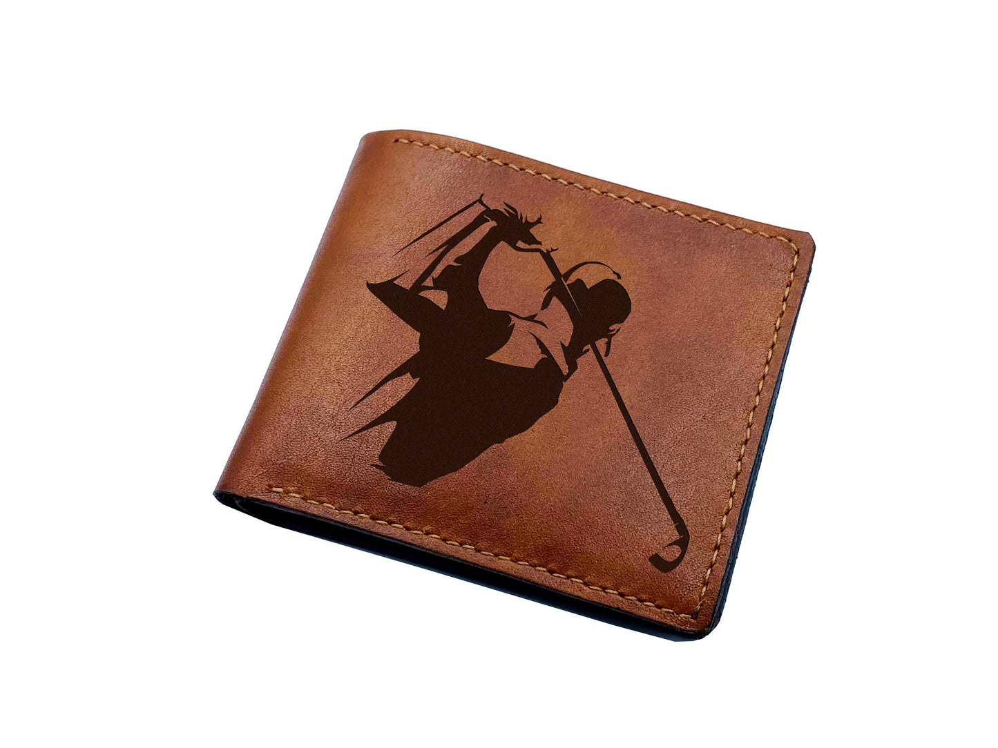Golf men leather wallet, custom engrave men's gift, christmas gift ideas for dad, husband, golfer leather art, birthday gift for him