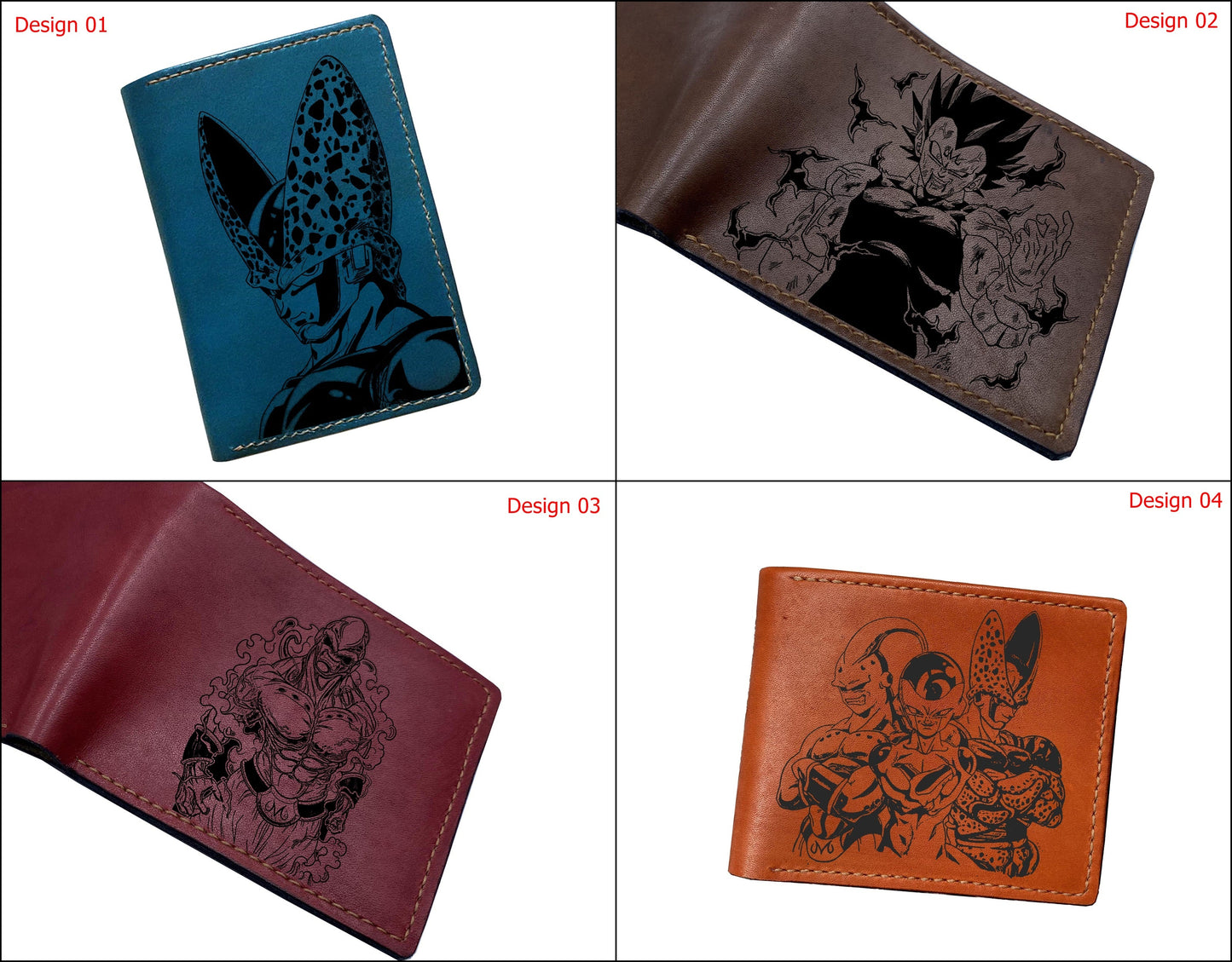 Mayan Corner - Dragon ball characters drawing leather wallet, fan art leather gift for men, wallet for him, leather anniversary present ideas - Super Villains monster