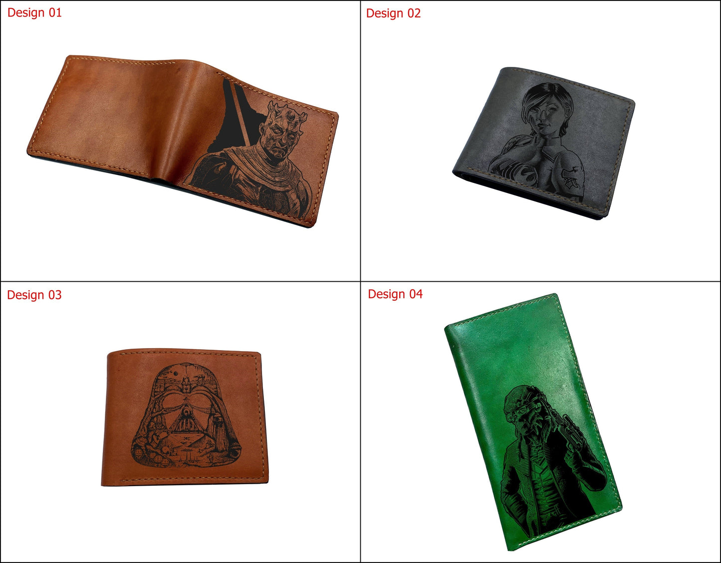 Leather anniversary present ideas for hiim, Starwars characters drawing art wallet, cool wallet for husband from wife
