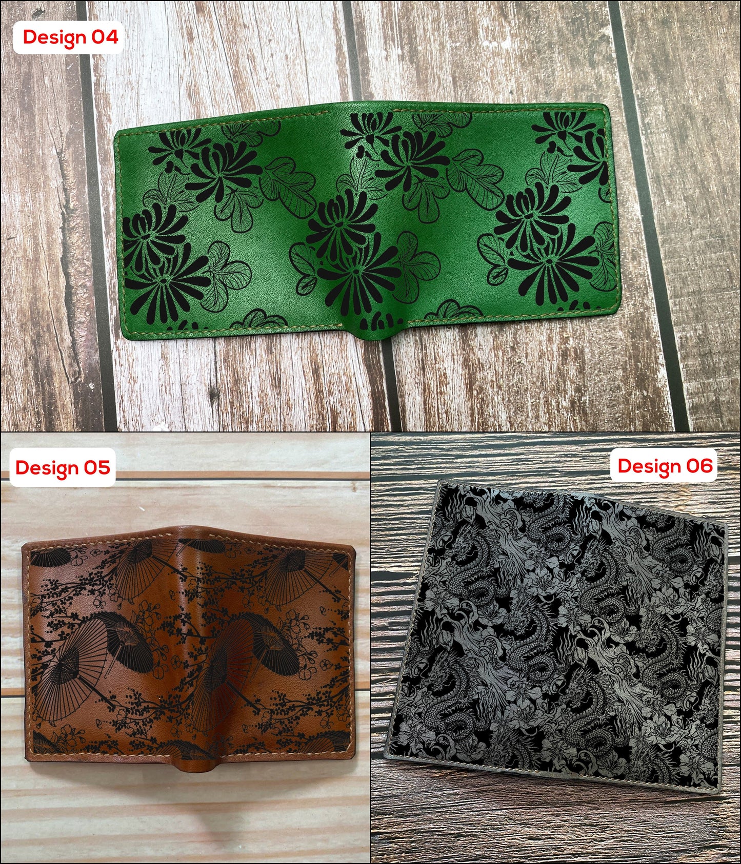 Mayan Corner - Eastern dragon pattern leather bifold long wallet, customized Japan pattern wallet, leather gift for him, leather anniversary present