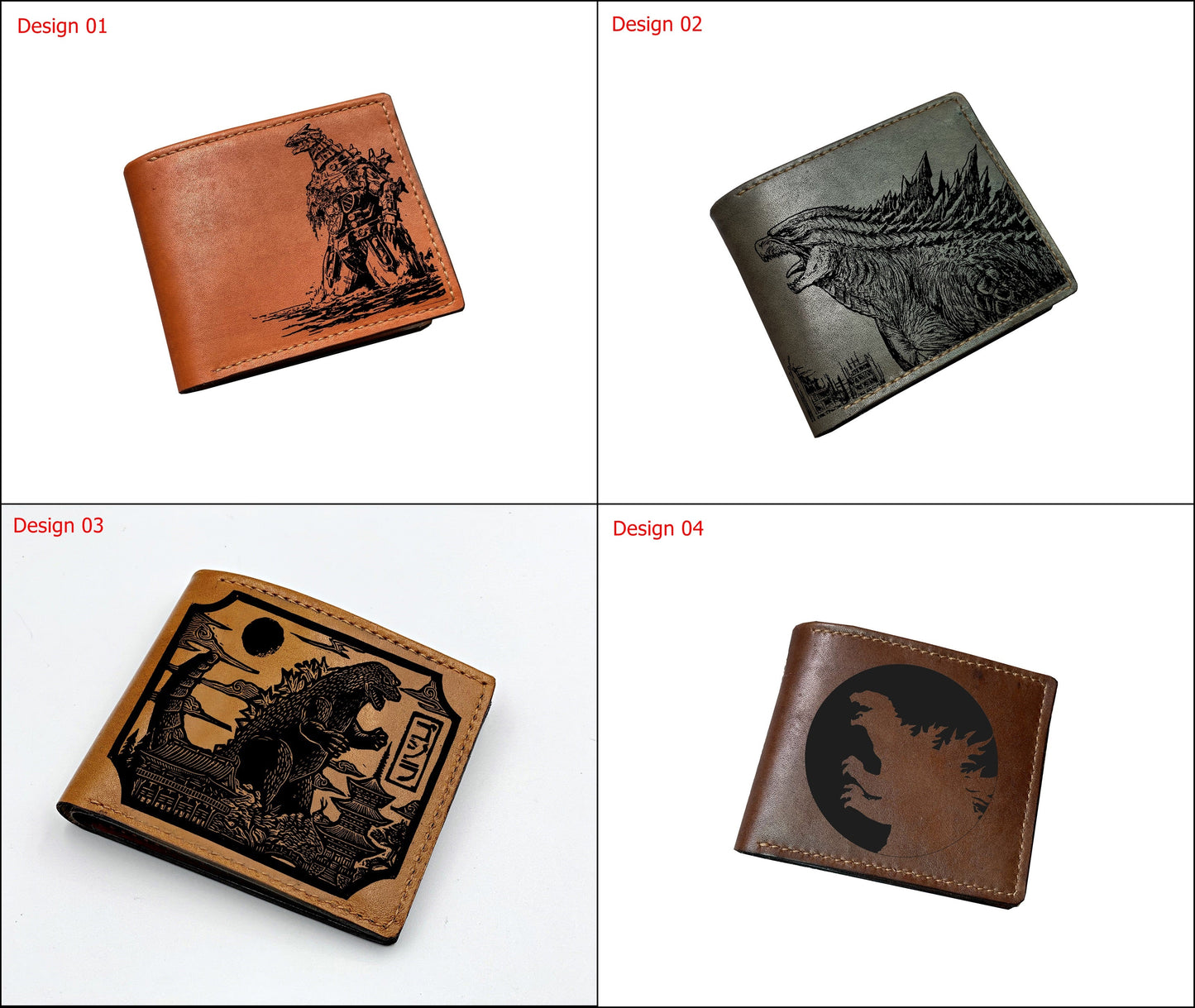 Mayan Corner - Personalized leather men's wallet, custom engraving name wallet, Godzilla leather art wallet, gift for dad