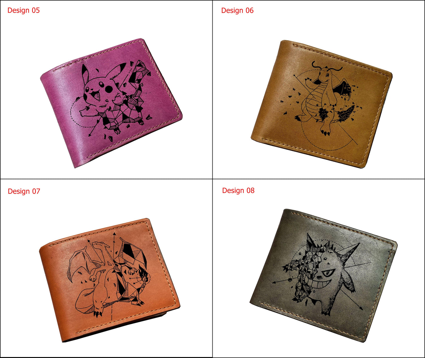 Mayan Corner - Pokemon geometric art leather handmade wallet, leather gift for dad, husband, brother - Venusaur/Fushigibana