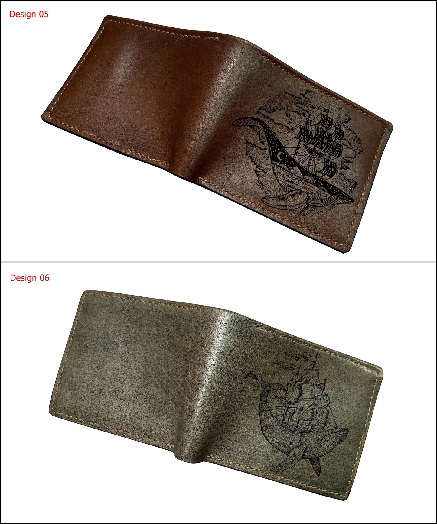 Mayan Corner - Personalized genuine leather wallet, whale pattern present, fish animal art, wedding present idea for him