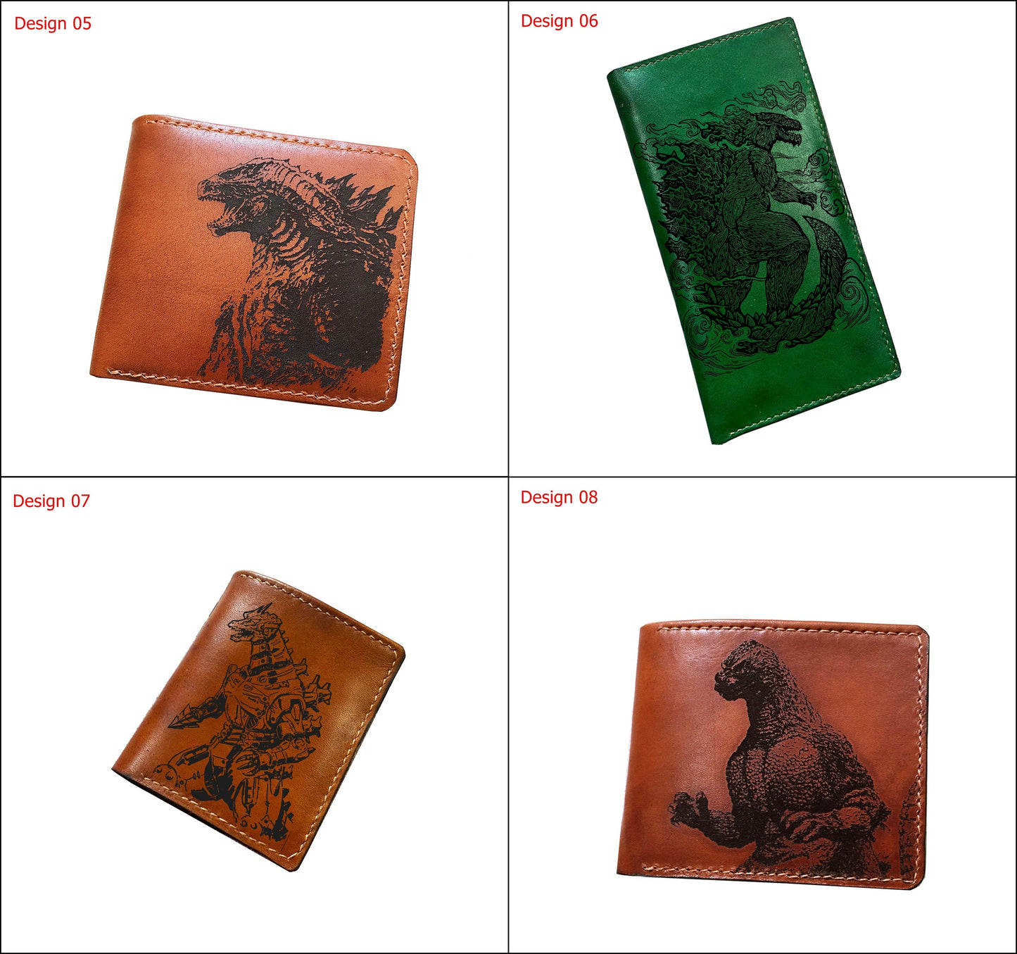Mayan Corner - Mechagodzilla leather bifold wallet, customized leather gift for him, monster leather wallet