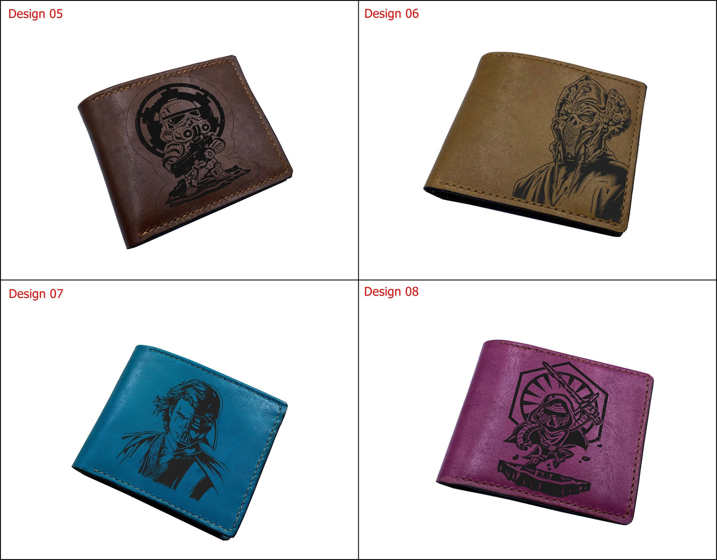 Custom leather gift for him, wallet for dad, cool leather present for boyfriend, starwars movie characters wallet