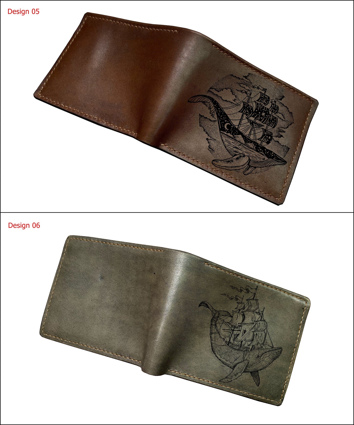 Mayan Corner - Custom leather handmade wallet, animal pattern gift, whales drawing art wallet