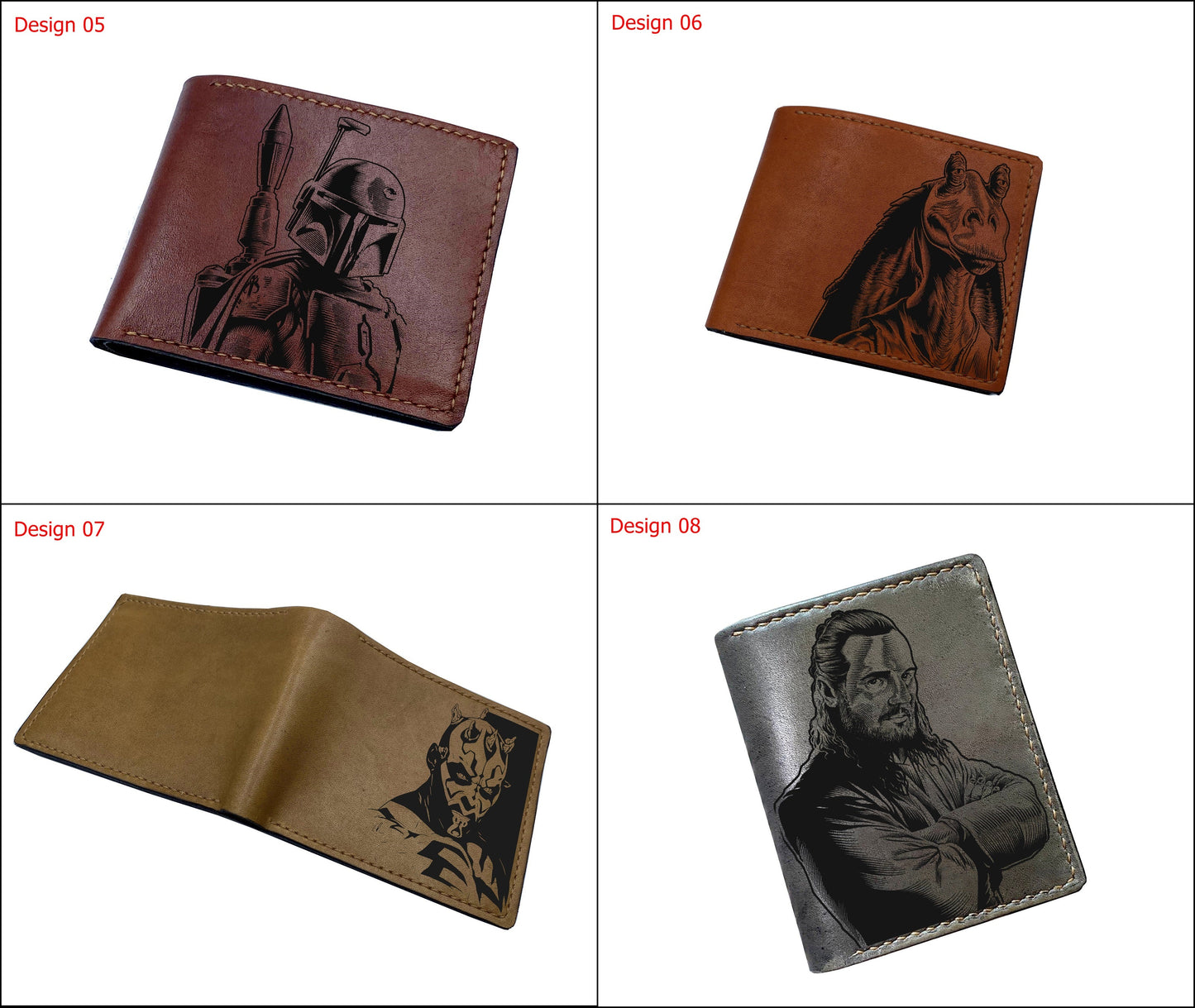 Starwars characters leather handmade wallet, crafted wallet with customization, engraving name wallet, Starwars leather gift ideas