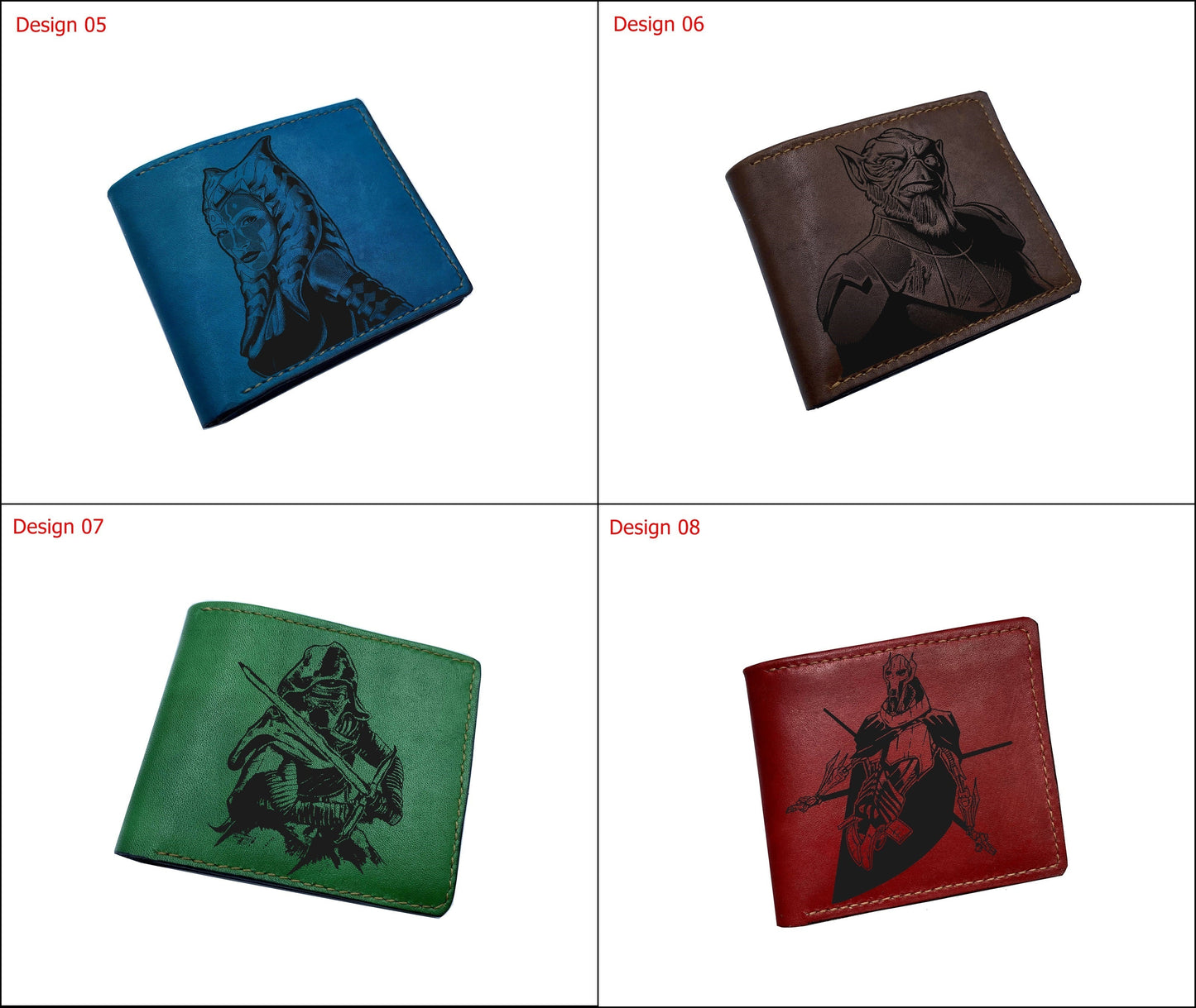 Starwars characters drawing art, customized engraving name wallet, wallet with initials, bifold leather wallet for men