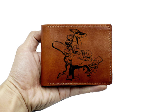 Mayan Corner - Custom leather handmade wallet, leather gift idea for dad, The Simpsons family fun gift ideas, cool wallet for friend, brother
