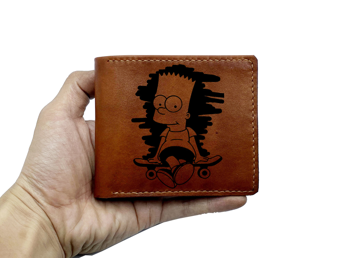 Mayan Corner - Personalized leather handmade wallet, The Simpsons movie engraving wallet, Homer and Bart Simpson, leather art wallet for him, gift for dad, husband