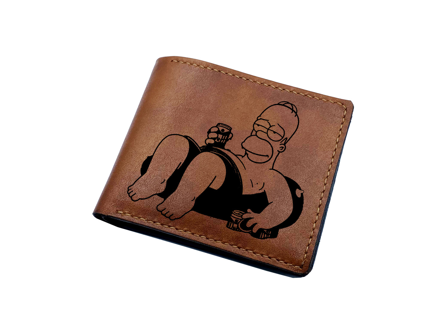 Mayan Corner - Personalized leather handmade wallet, The Simpsons movie engraving wallet, Homer and Bart Simpson, leather art wallet for him, gift for dad, husband