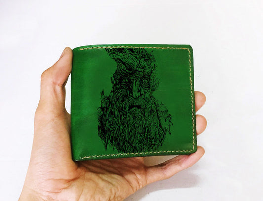 Mayan Corner - The Lord of the Rings leather handmade wallet, The Treebeard of Fangorn Forest potrait, leather gift for husband, wallet for dad, boyfriend